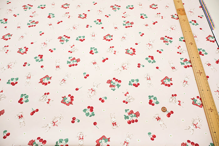 Polyester Twill Print Fabric - Classical Modern MISAKO AOKI - Rabbit Cherry - nomura tailor