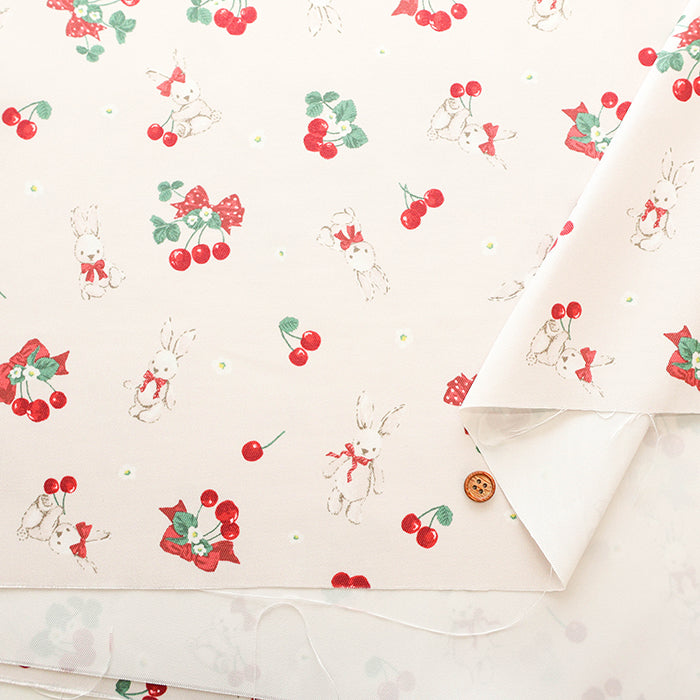 Polyester Twill Print Fabric - Classical Modern MISAKO AOKI - Rabbit Cherry - nomura tailor