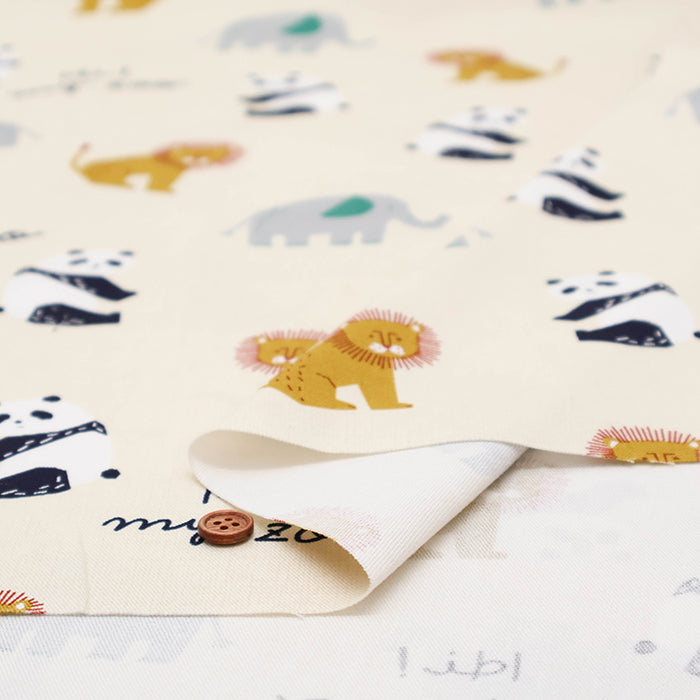 Cotton Oxford Fabric - Hi! My Zoo Animal Toy Face - nomura tailor