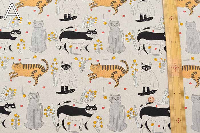 C/L Canvas Print Fabric - Emoemo (Kanako Kamiya) - Cat - nomura tailor