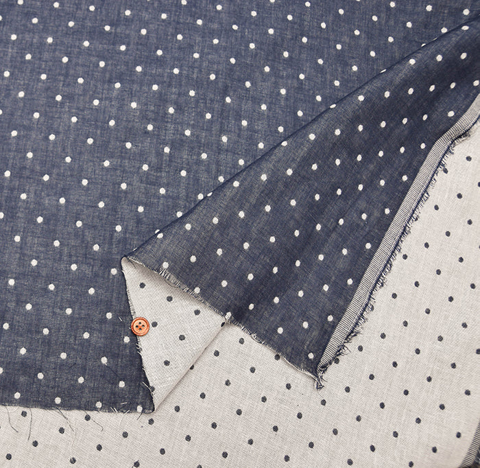 Washed Cotton Double Gauze Jacquard Fabric - Mini Dots - nomura tailor