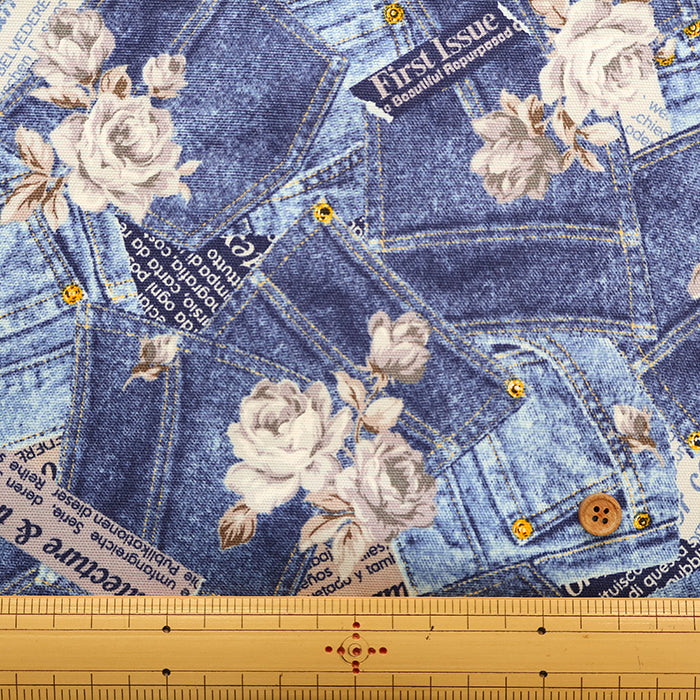 Cotton Oxford Fabric - Denim × Rose - nomura tailor