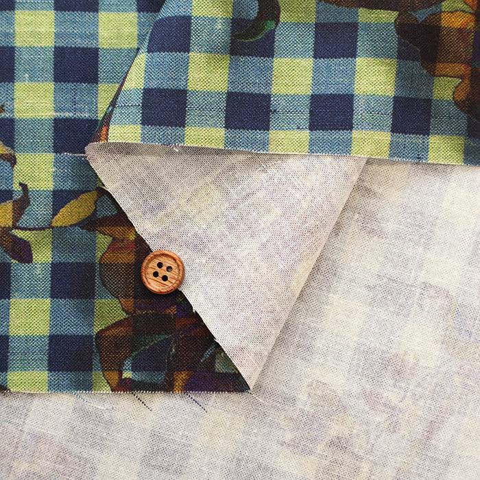 Cotton Muslin printed Fabric - nora. Gingham Flower - nomura tailor