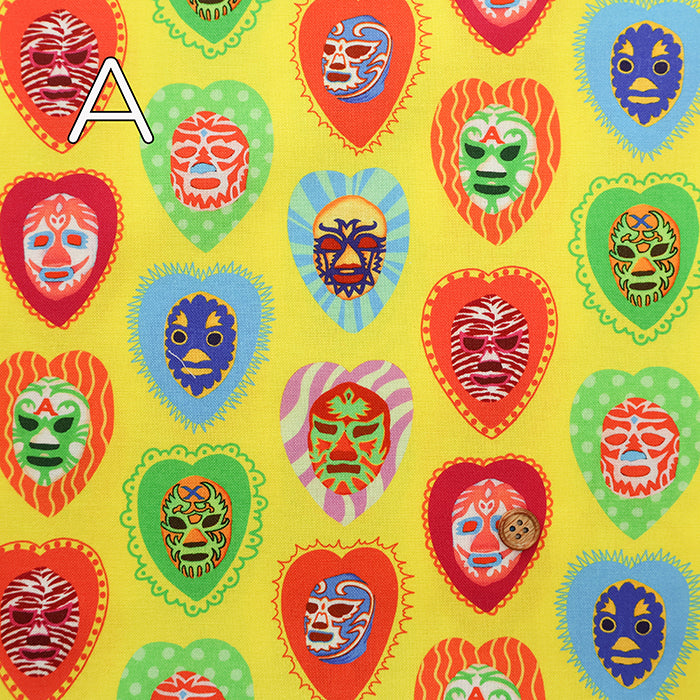 Cotton Muslin Printed Fabric nora - Lucha Mask - nomura tailor