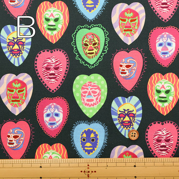 Cotton Muslin Printed Fabric nora - Lucha Mask - nomura tailor