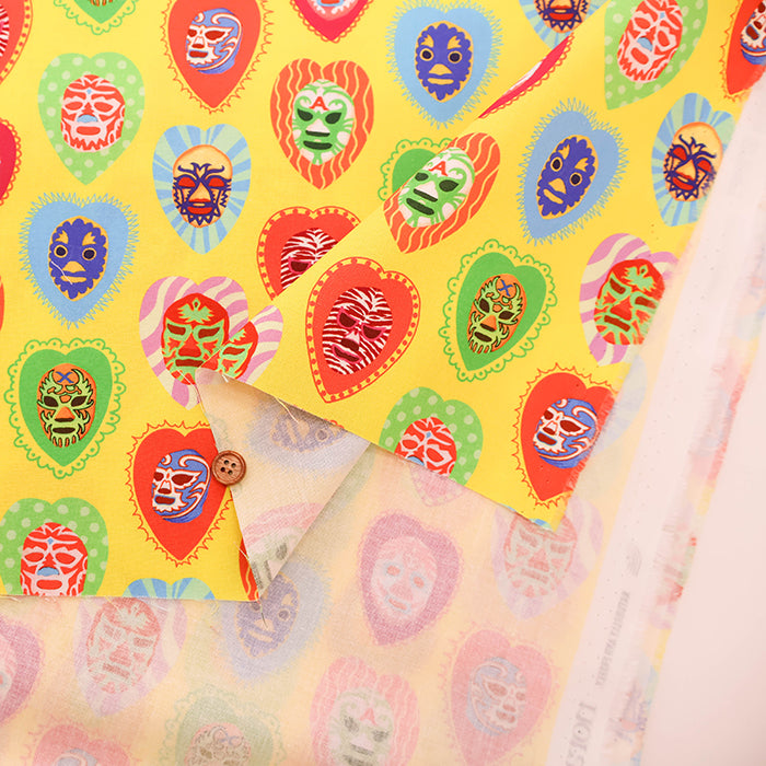 Cotton Muslin Printed Fabric nora - Lucha Mask - nomura tailor