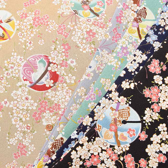 Polyester Nikkoshi Chirimen Printed Fabric - Bell Pattern - nomura tailor