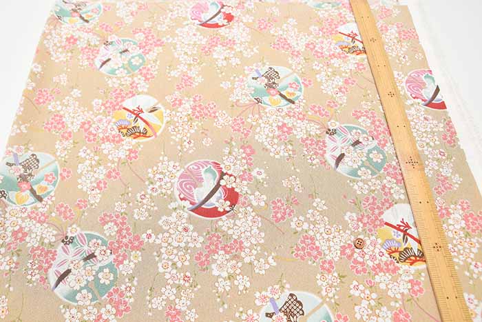 Polyester Nikkoshi Chirimen Printed Fabric - Bell Pattern - nomura tailor
