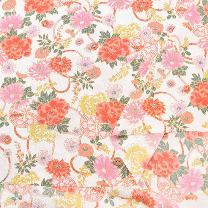 Polyester Nishikoshi Chirimen Printed Fabric - Hana (Floral) - nomura tailor