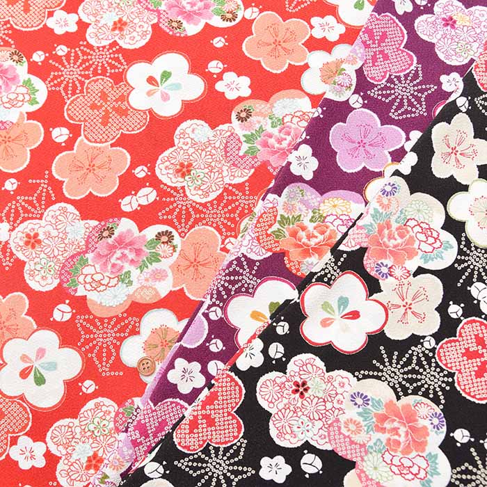Polyester Nishikoshi Chirimen Printed Fabric - Ume (Plum) - nomura tailor