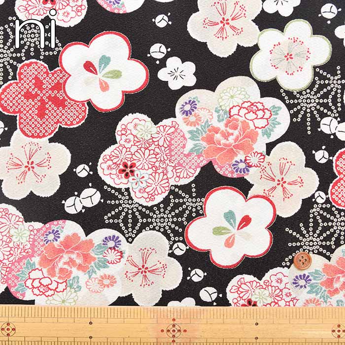 Polyester Nishikoshi Chirimen Printed Fabric - Ume (Plum) - nomura tailor