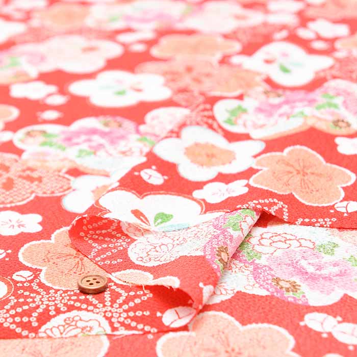 Polyester Nishikoshi Chirimen Printed Fabric - Ume (Plum) - nomura tailor