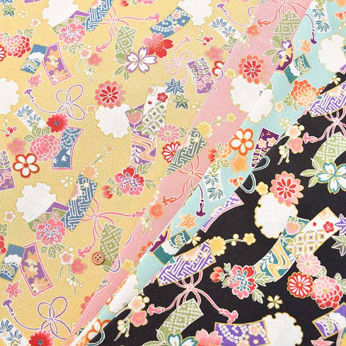 Polyester Nishikoshi Chirimen Printed Fabric - Tanzaku Pattern - nomura tailor