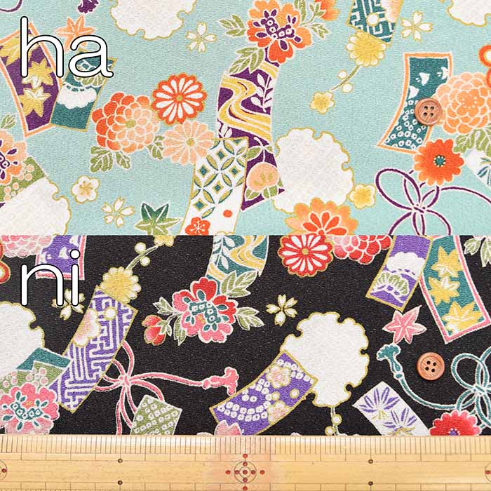 Polyester Nishikoshi Chirimen Printed Fabric - Tanzaku Pattern - nomura tailor