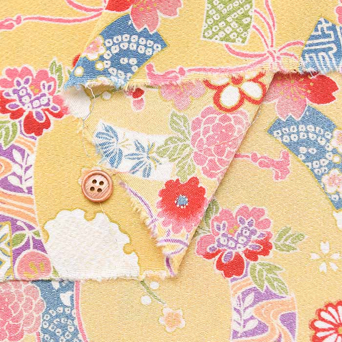 Polyester Nishikoshi Chirimen Printed Fabric - Tanzaku Pattern - nomura tailor