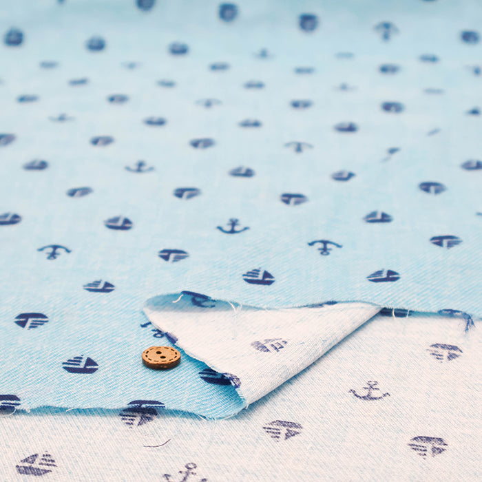 Cotton Double Gauze Print Fabric - Yacht - nomura tailor