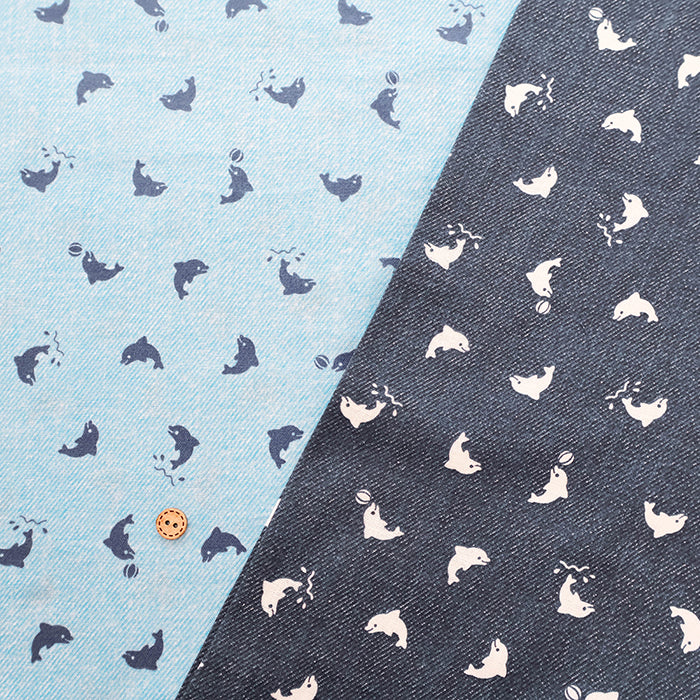 Cotton Double Gauze Print Fabric - Dolphin - nomura tailor