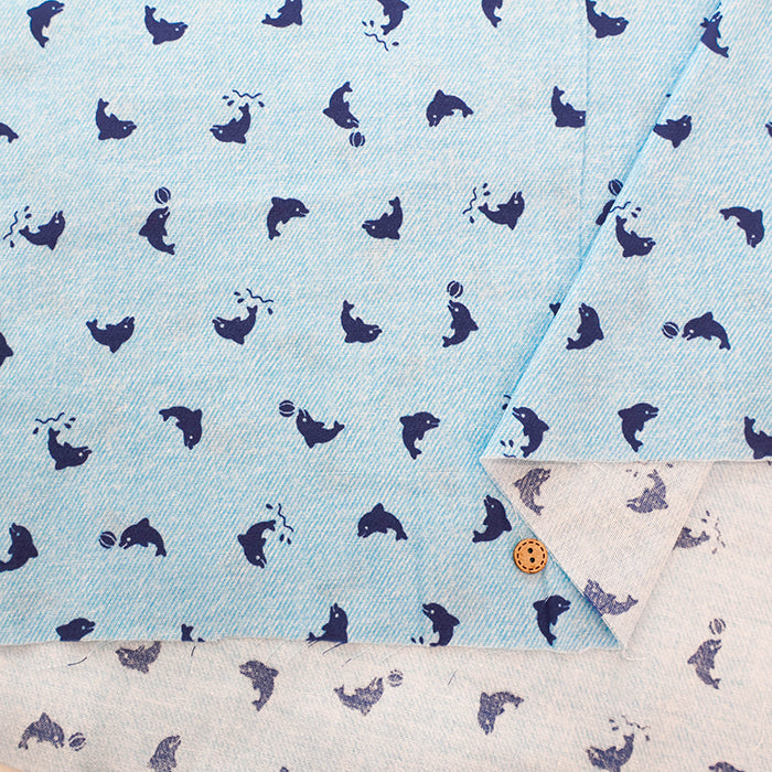 Cotton Double Gauze Print Fabric - Dolphin - nomura tailor