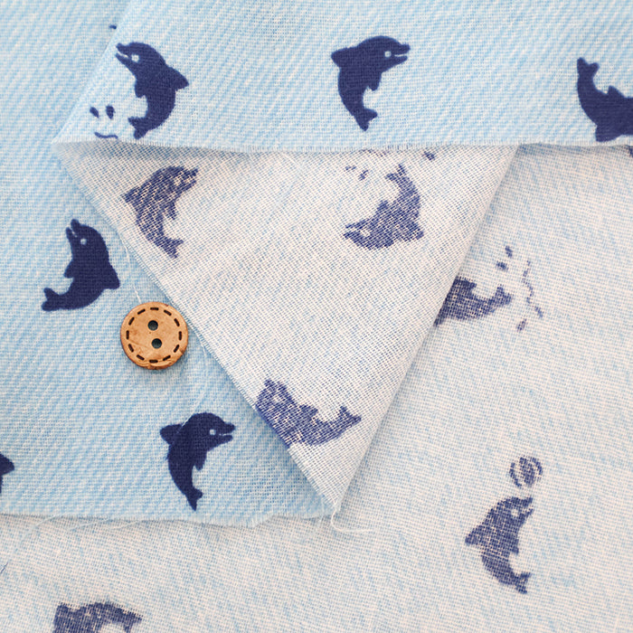 Cotton Double Gauze Print Fabric - Dolphin - nomura tailor