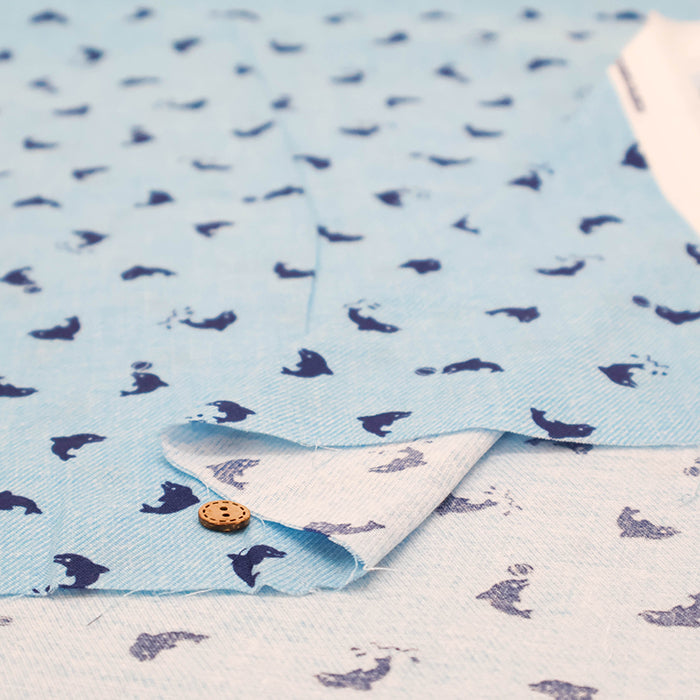 Cotton Double Gauze Print Fabric - Dolphin - nomura tailor