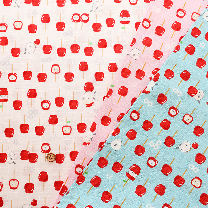 Cotton Dobby Fabric - Shimaenaga Bird and Candied Apples - nomura tailor