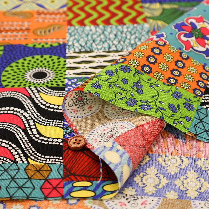 Cotton Muslin printed Fabric  - African Patchwork - nomura tailor