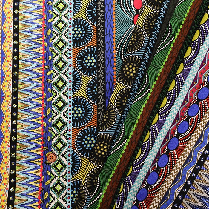 Cotton Muslin printed Fabric  - African Stripes - nomura tailor