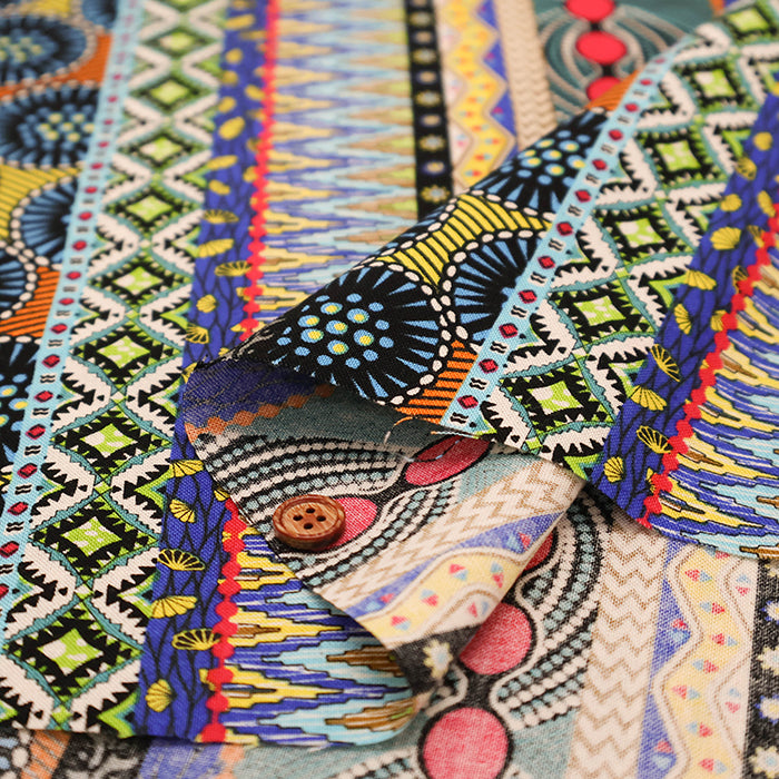 Cotton Muslin printed Fabric  - African Stripes - nomura tailor