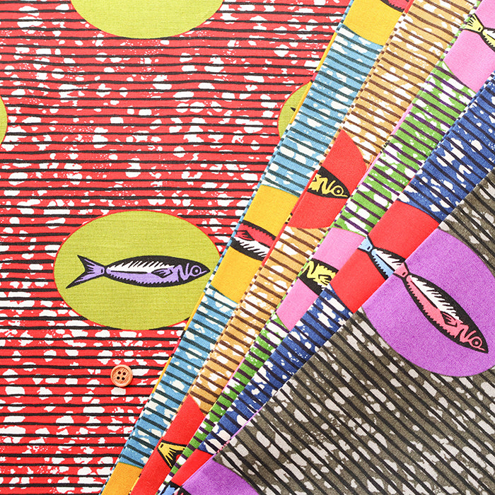 Cotton Muslin printed Fabric  - African Fish - nomura tailor