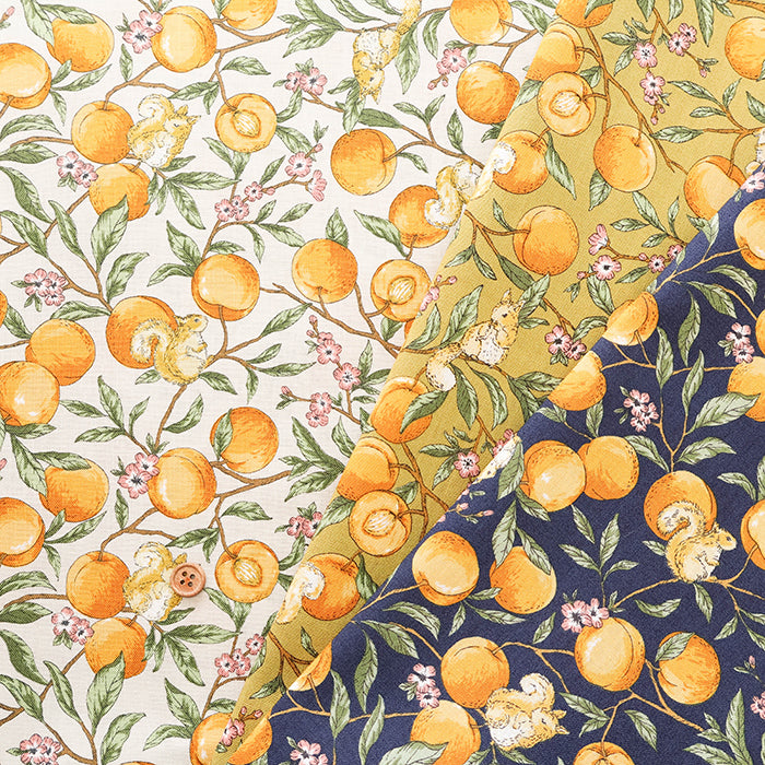 Cotton Muslin Printed Fabric - Apricot and Squirrel - nomura tailor