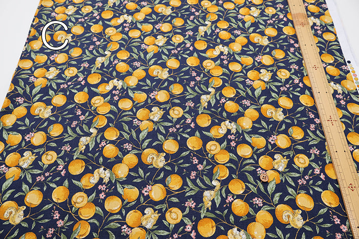 Cotton Muslin Printed Fabric - Apricot and Squirrel - nomura tailor