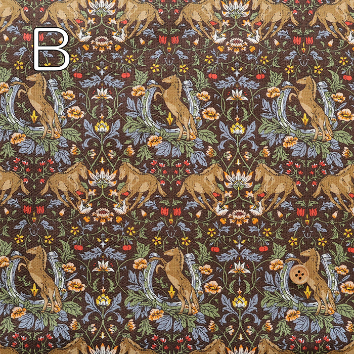 Cotton Muslin Printed Fabric - Flower and Horse - nomura tailor
