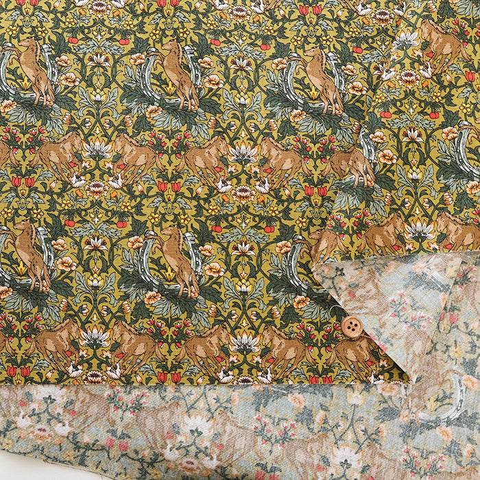 Cotton Muslin Printed Fabric - Flower and Horse - nomura tailor