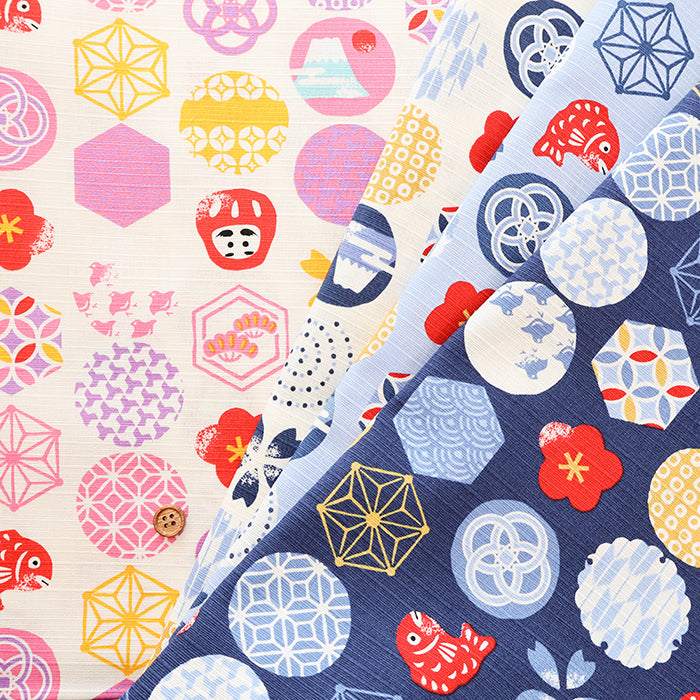 Cotton Shantung Print Fabric - Lucky Emblem - nomura tailor