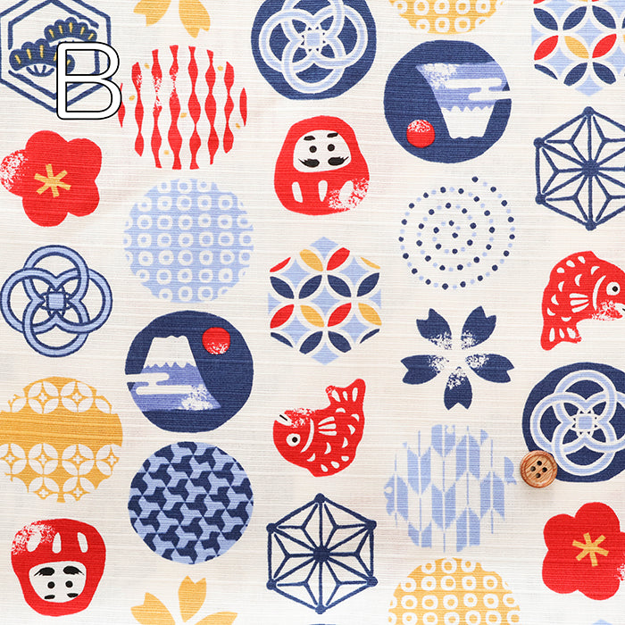 Cotton Shantung Print Fabric - Lucky Emblem - nomura tailor