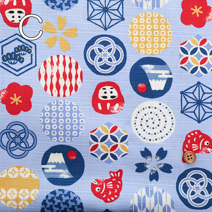 Cotton Shantung Print Fabric - Lucky Emblem - nomura tailor