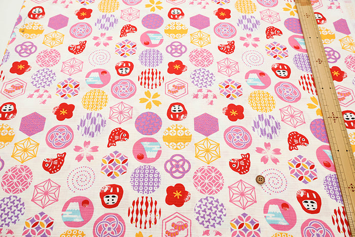 Cotton Shantung Print Fabric - Lucky Emblem - nomura tailor