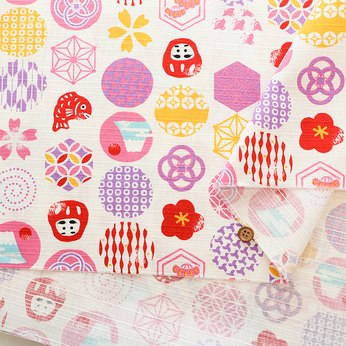 Cotton Shantung Print Fabric - Lucky Emblem - nomura tailor