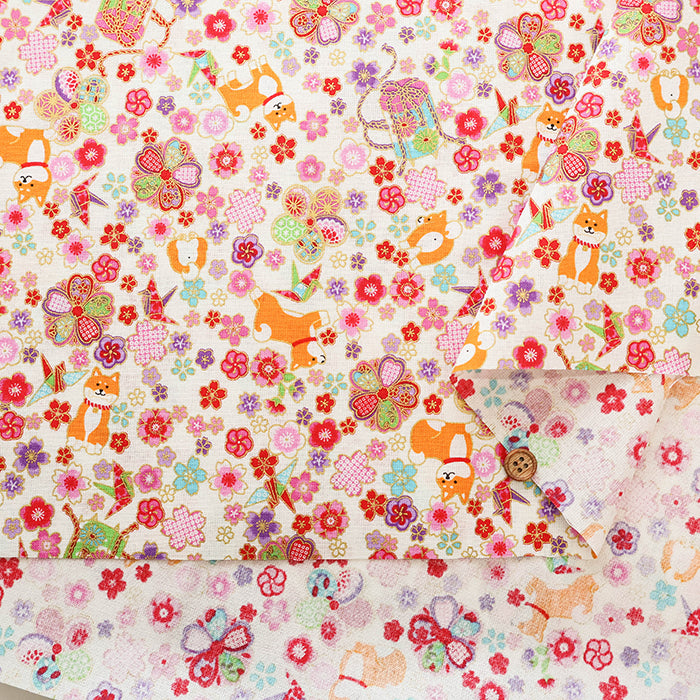 Cotton Muslin Lame (Glitter) Fabric - Waka Shiba Inu - nomura tailor