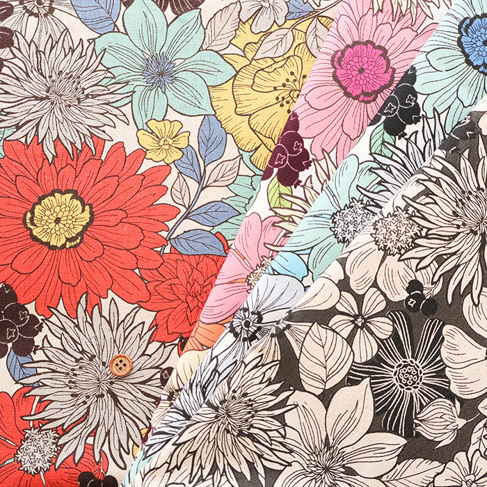 C/L Canvas Print Fabric - Nordic Flower - nomura tailor