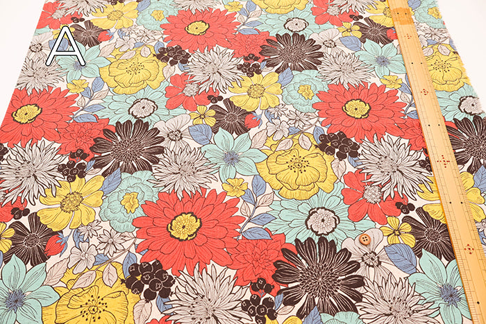 C/L Canvas Print Fabric - Nordic Flower - nomura tailor