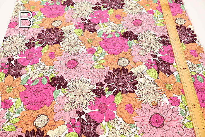 C/L Canvas Print Fabric - Nordic Flower - nomura tailor