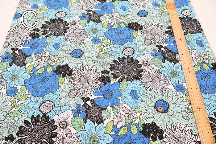C/L Canvas Print Fabric - Nordic Flower - nomura tailor