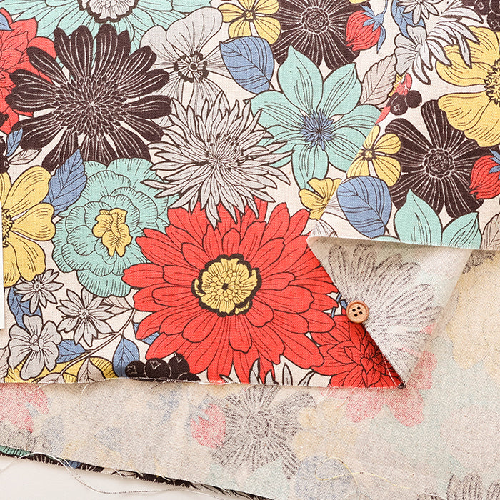 C/L Canvas Print Fabric - Nordic Flower - nomura tailor