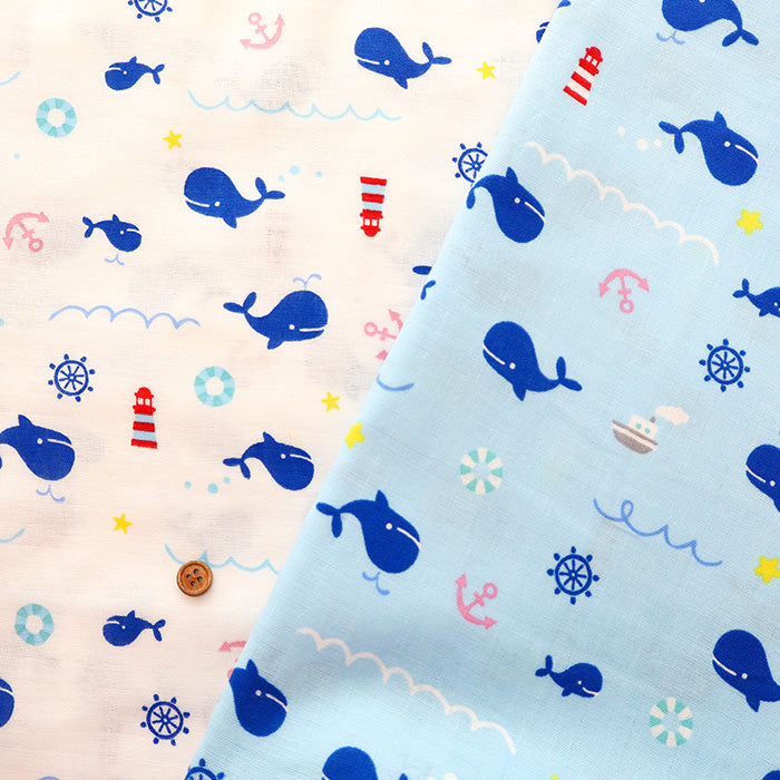 Cotton Double Gauze Print Fabric - Whale - nomura tailor