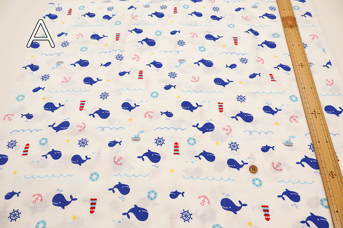 Cotton Double Gauze Print Fabric - Whale - nomura tailor