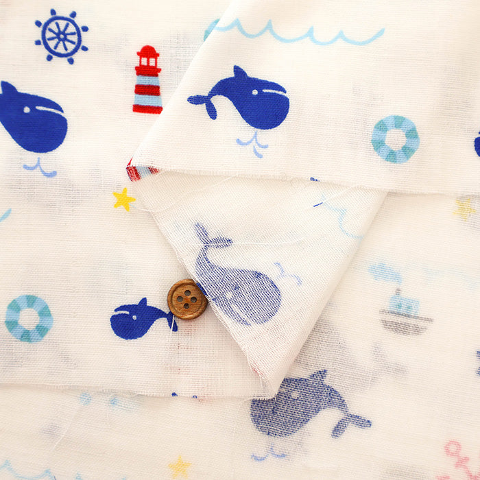 Cotton Double Gauze Print Fabric - Whale - nomura tailor