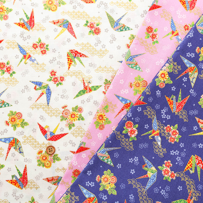 Cotton Muslin Lame (Glitter) Fabric - Origami Crane - nomura tailor