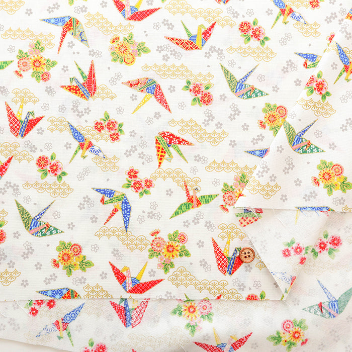 Cotton Muslin Lame (Glitter) Fabric - Origami Crane - nomura tailor