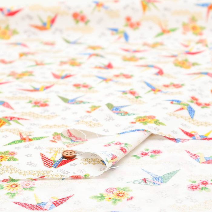 Cotton Muslin Lame (Glitter) Fabric - Origami Crane - nomura tailor